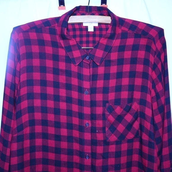J Jill Buffalo Check Soft Flannel Shirt Long Roll Tab Sleeves  Rounded Hem - Picture 4 of 16